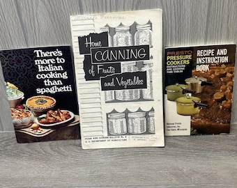 Lot of 3 Vintage Cookbooks Home Canning Presto Pressure Cookers Italian Cooking