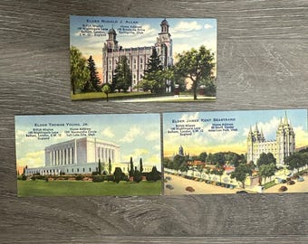 LDS Missionary Card Set 3 Vintage Articles of Faith Temples Salt Lake Logan Mesa