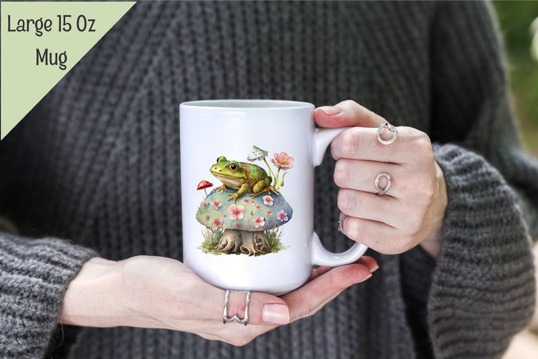 Cute Frog Mug, Vintage Frog Coffee, Toadstool Drawing, Mushroom Frog ...