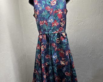 Vintage Hawaiian Flowers 50s Rockabilly Floral Rock Dress Retro Size 6 Small
