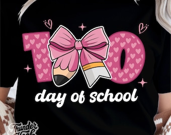 100 Days of School Coquette Bow Png, Girl Shirt, Gift for Kids - Digital download