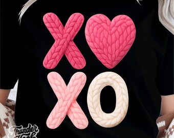 XOXO Knit Png, Hug and kiss Yarn, Valentine days, Vday Preppy, Valentine's Day Png