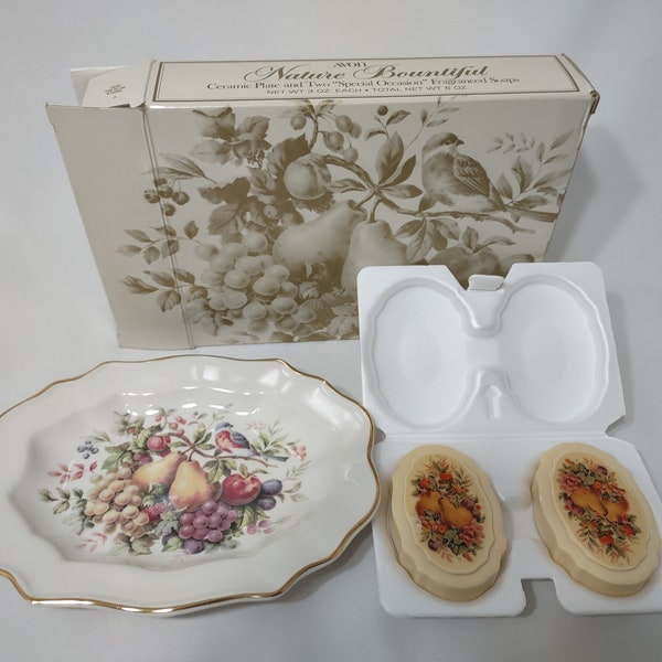 VERY RARE-Vintage Avon Nature Bountiful Ceramic Plate and Soaps, NEW Condition!