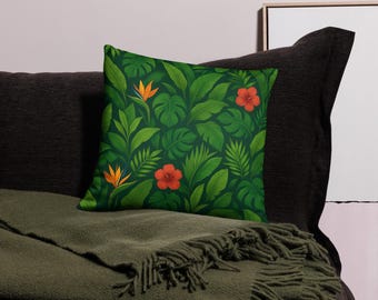 Tropical Leaf Pillow Cover: Jungle Floral Print, Boho Home Decor