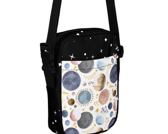 Cosmic Planets Crossbody Bag, Space Theme Travel Shoulder Bag