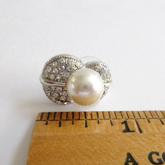Earrings Silver Tone Crystal Rhinestones and Pear… - image 2