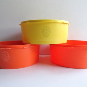 Vintage Tupperware Servalier Bowls: Orange & Yellow, No Lids