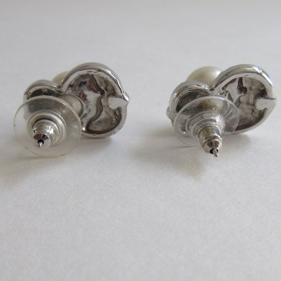 Earrings Silver Tone Crystal Rhinestones and Pear… - image 3