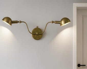 Vintage Brass Double Arm Sconce, Mid Century Modern Swing Arm Lamp, Industrial Wall Fixture