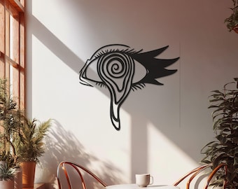 Abstract Eye Metal Wall Art, Modern Surreal Line Artwork, Minimal Black Wall Decor, Contemporary Metal Design for Living Room, Office,Studio