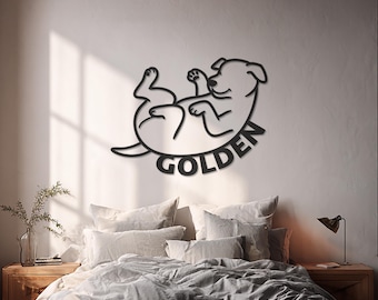 Custom Dog Metal Wall Art, Personalized Pet Name Sign, Playful Puppy Silhouette Decor, Modern Metal Art Gift for Dog Lovers, Home, Entryway