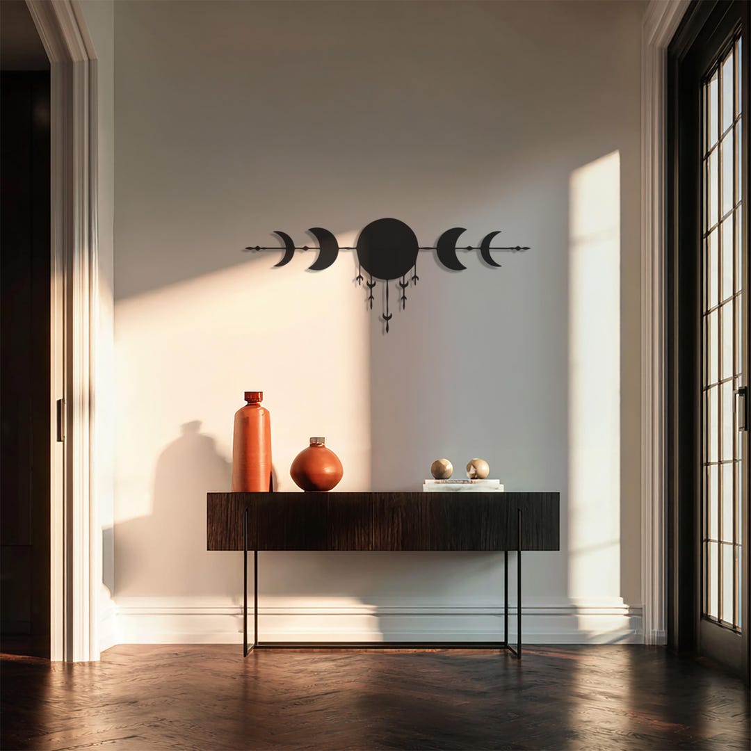 Moon Phases Metal Wall Art, Boho Celestial Decor, Modern Lunar Cycle ...