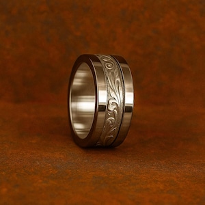 Sterling Silver Scrollwork Spinner Ring, Statement Band Jewelry