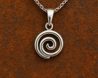 Sterling Silver Spiral Pendant Necklace, Handmade Swirl Jewelry, Statement Partywear Gift