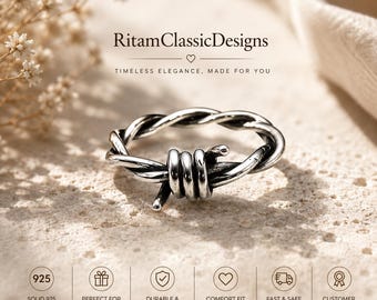 Sterling Silver Barbed Wire Ring – Edgy Goth Punk Statement Jewelry, Adjustable Band