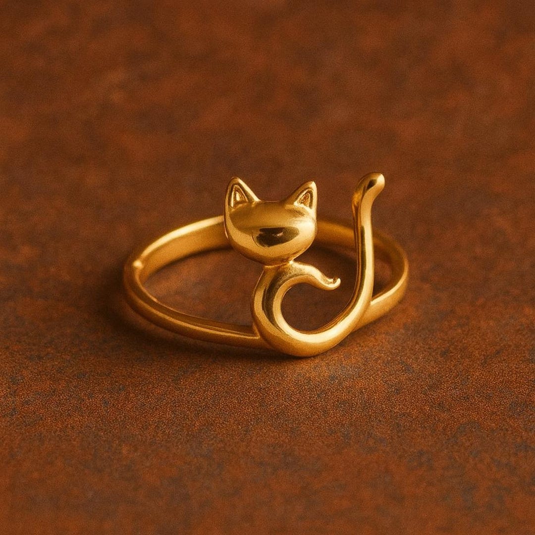 Adorable Minimalist Cat Ring With Tail Chic Feline Fashion - Etsy