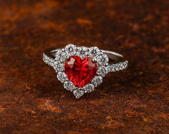 Heart Ruby Halo Ring