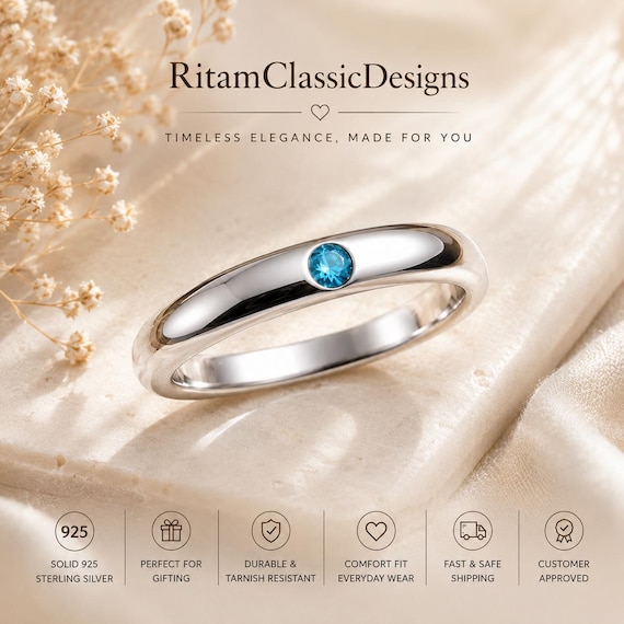 Jujutsu Kaisen Yuta Okkotsu Inspired Silver Ring, Minimal Blue Stone Band