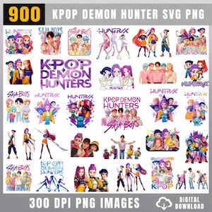 900 Huntrix Kpop Demon Hunters PNG SVG, conception de chemise de groupe Kpop Idol, dîner de fille Png, bandes de Saja Boys Girls Png
