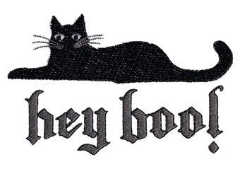 Halloween Cat Hey Boo! EMBROIDERY DESIGN Custom Digitizing Happy Halloween Embroidery Decoration