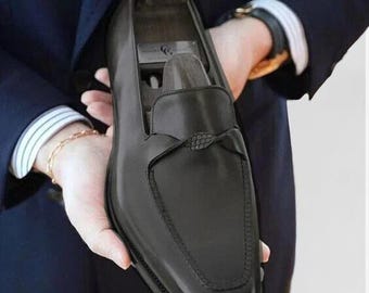 Męskie ręcznie robione, oryginalne skórzane, wsuwane, formalne buty, mokasyny casualowe