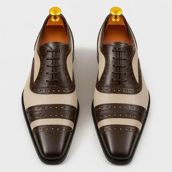 Handmade Two Tone Oxford Shoes | Brown and Cream Men’s Dress Shoes