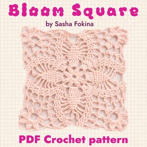 Bloom vierkant kant-haakpatroon, bloemen Grandma Square, motief-pdf