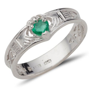 White Gold Wishbone Claddagh with Birthstone