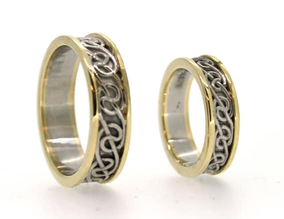Two Tone Celtic Wedding Ring Set