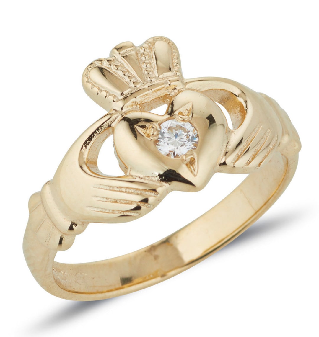 Gold Claddagh Ring With Semi-precious Gemstone - Etsy