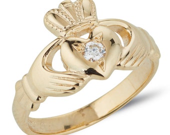 Gold Claddagh Ring with Semi-Precious Gemstone