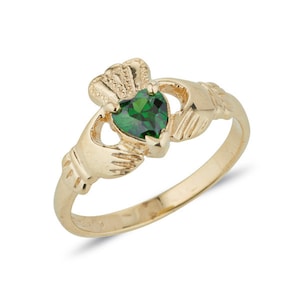 Heart Shape Birthstone Claddagh Ring in Gold