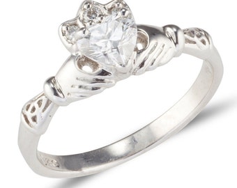 White Gold Claddagh Ring with Natural Diamond