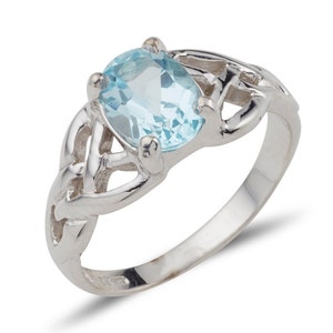 Celtic Trinity Knot Ring with Birthstones in Sterling Silver