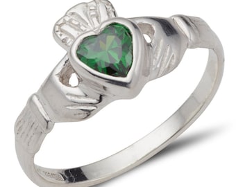 Claddagh Ring with Birthstone sterling silver