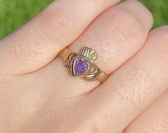 Gold Heart Shape Birthstone Claddagh