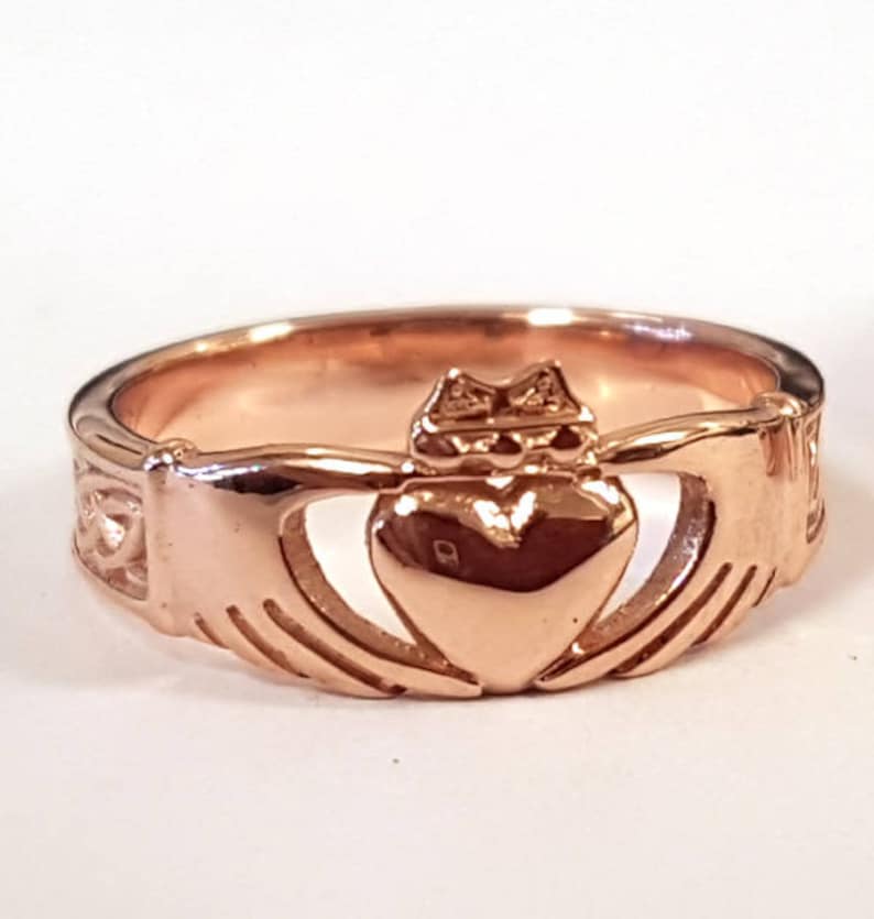 Celtic Claddagh Wedding Ring Set in 9ct Rose Gold | Etsy