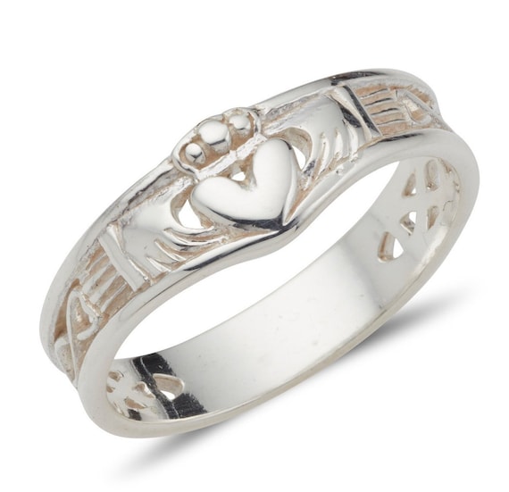 Ladies Wishbone Claddagh Ring - Sterling Silver, Celtic Weave Band, Size 4-441818