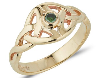 Gold Celtic Trinity Knot Ring with Gemstone