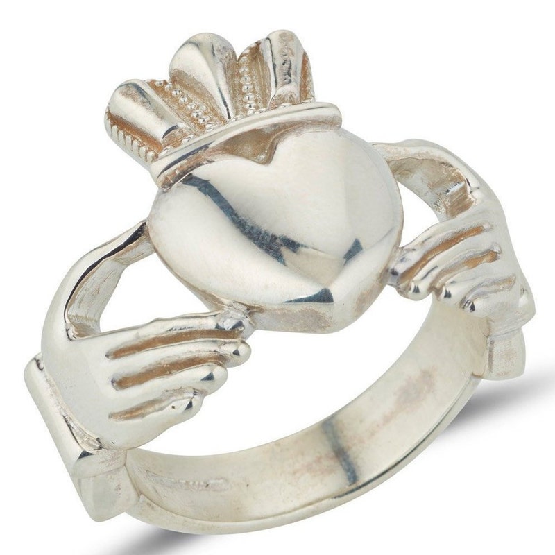 Sterling Silver Bold Large Men's Claddagh Ring - Hand Polished, USA Made