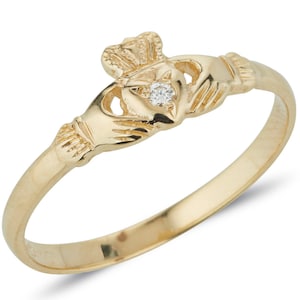 Gold Dainty Claddagh Ring with Precious Stone