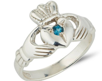 White Gold Claddagh with Birthstone