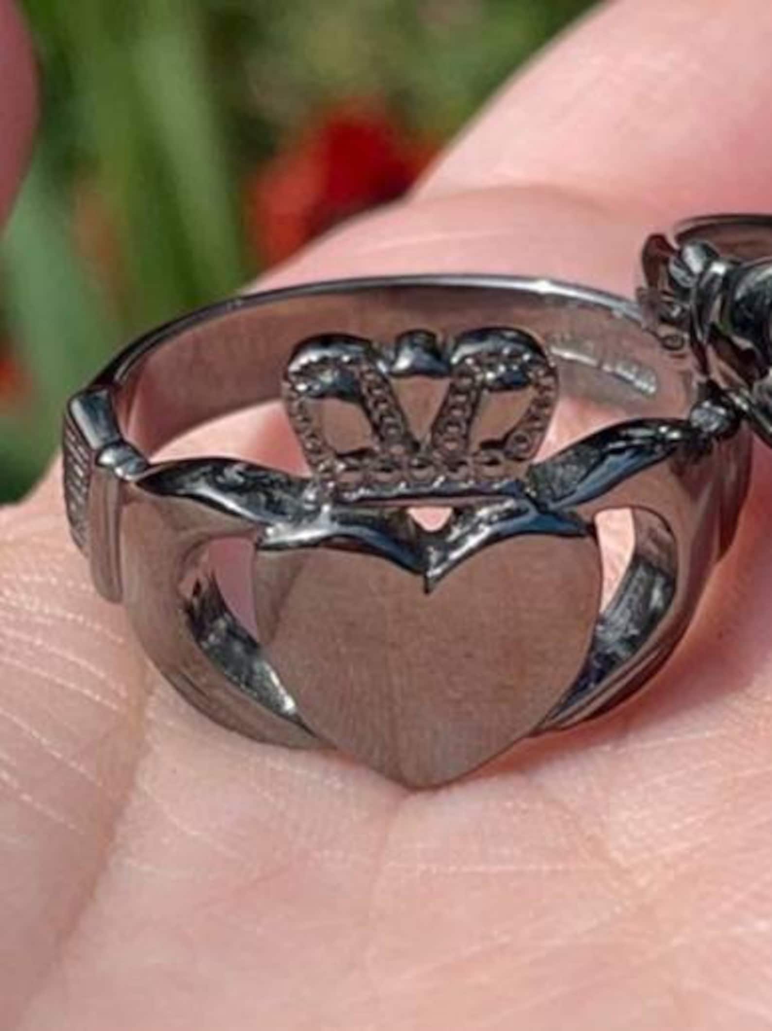 Sterling Silver Claddagh Ring black Rhodium finish