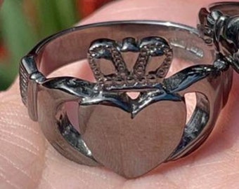 Sterling Silver Claddagh Ring black Rhodium finish