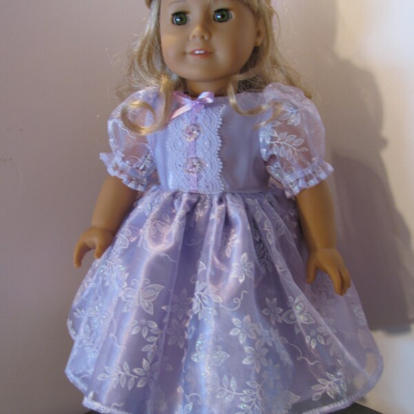 Lavender Satin and  Sheer Party Dress - sized for American Girl or similar doll