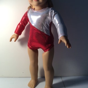 New Pink Gymnastic Competition Leotard Outfit with Real Medal - Red/Silver made to fit popular 18” dolls