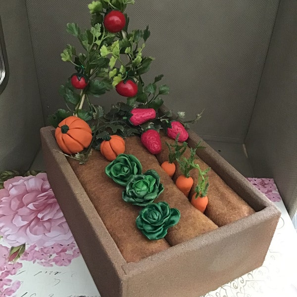 Vegetable Garden Box w/assorted fruit veggies with bonus shovel - Sized for American Girl, Wellie Wisher or Similar dolls