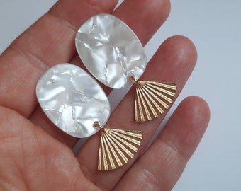 Art Deco Earrings, Fan Studs Earrings, Brass Fan Earrings, Vintage Earrings, Boho Earrings, Studs Earrings, Earrings For Women. Gift Idea