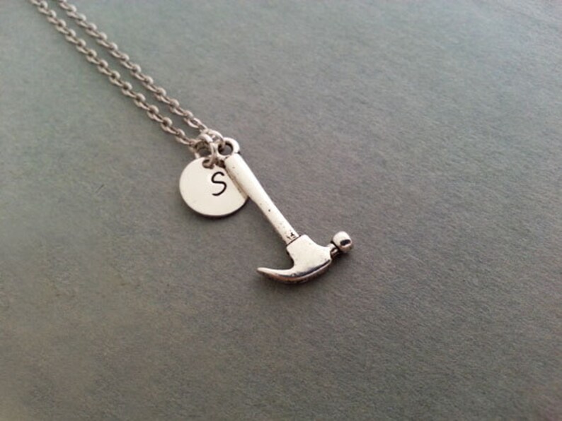 Initial Necklace Silver Hammer Pendant Image 0
