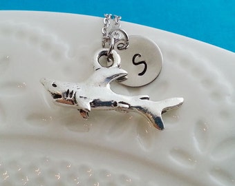 Silver Shark Necklace, Initial Necklace, Personalized Necklace, Shark Pendant, Fish Necklace, Small Shark, Jaws, Shark Pendant